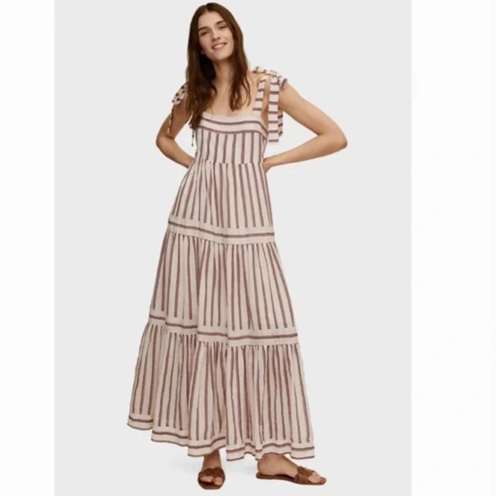 mango tiered dress with shoulder ties